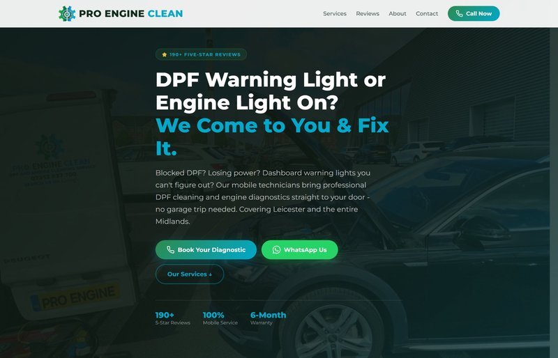 Pro Engine Clean website - PageSpeed 98 of 100